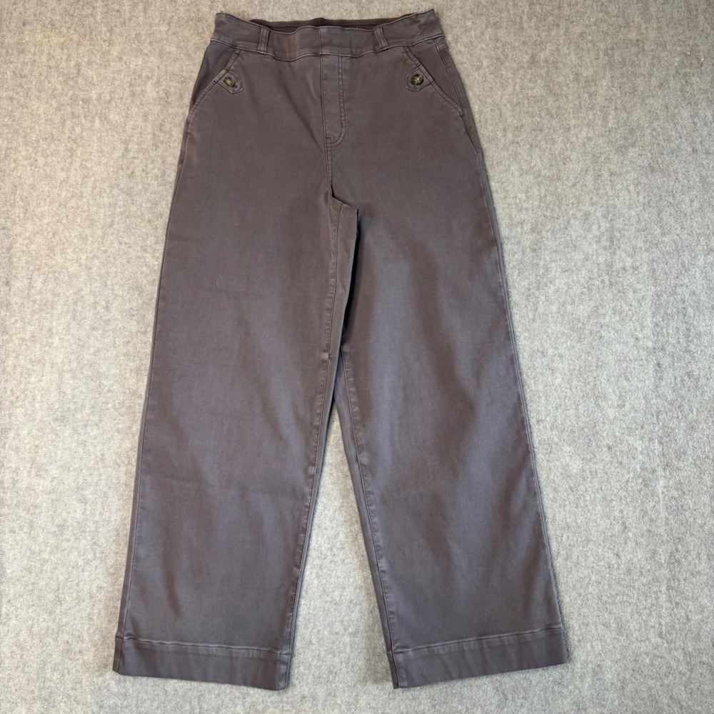 Spanx Stretch Twill Wide Leg Pants Womens M Taupe Brown Trouser Ankle Length
